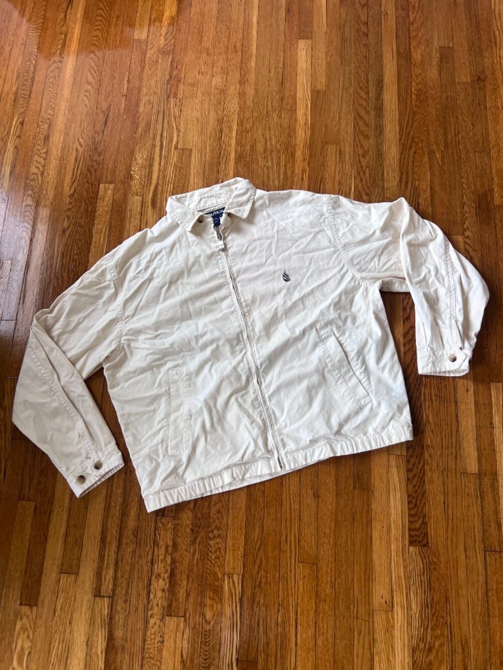 Vintage 90s Nautica 100% Cotton Cream Zip-Up Harrington Sailing Jacket - Men's L